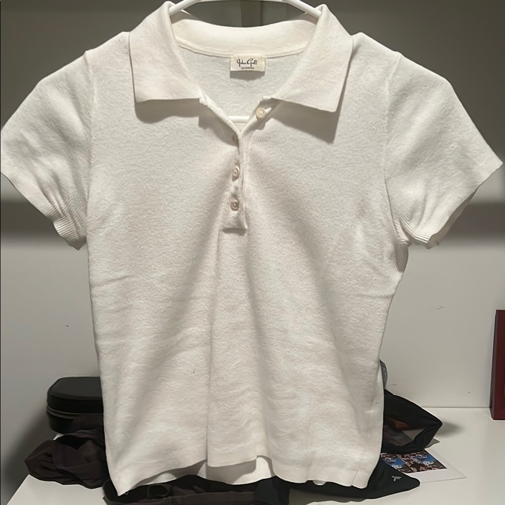 Brandy Melville White Polo Crop Top